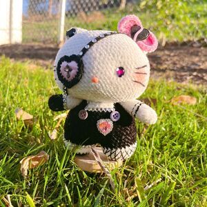 Hello Kitty Black Pink Style Crochet Doll | Handmade Gothic Hello Kitty
